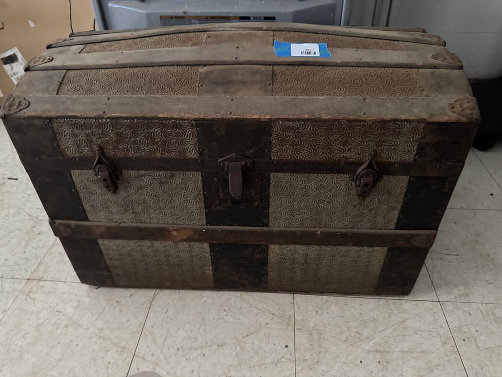 Dome-Top Steamer Trunk with Embossed Metal and Wood Slats
