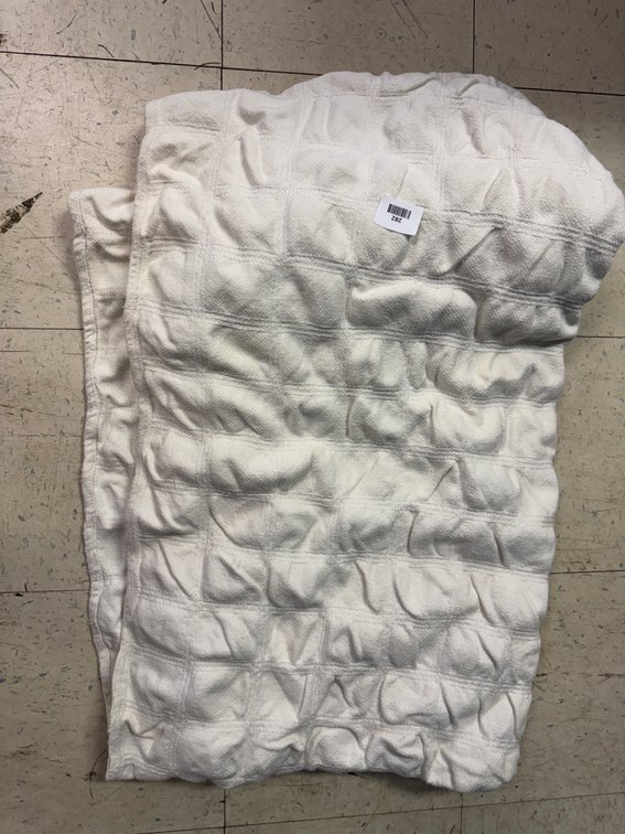 Cream Plush Throw Blanket with Grid Texture