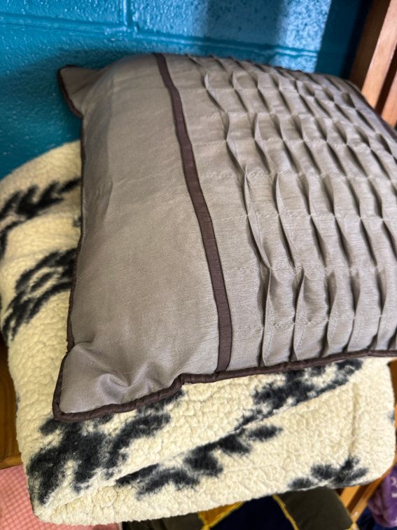 Taupe Pleated Throw Pillow and Sherpa Fleece Blanket
