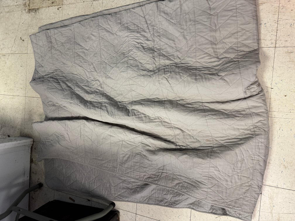 Grey Chevron-Quilted Fabric Blanket with Hemmed Edges