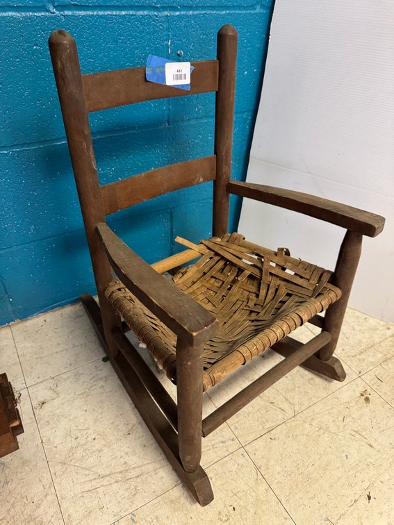 Child's Wooden Rocking Chair with Woven Splint Seat