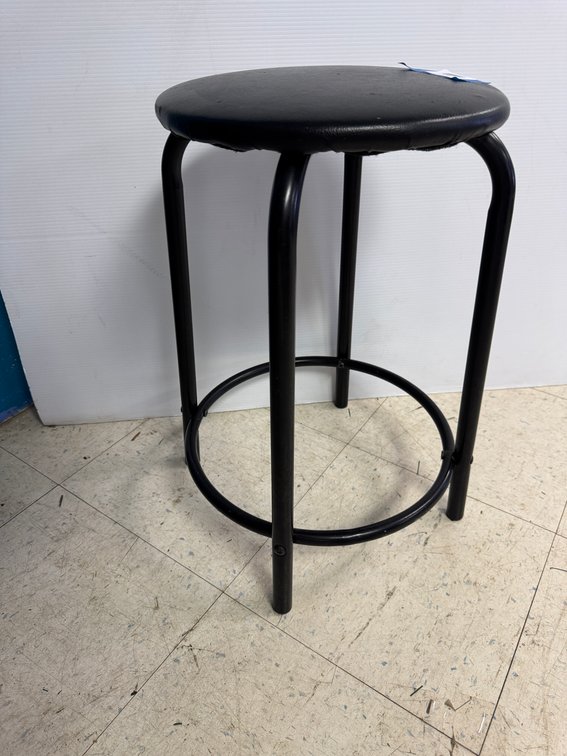 Round Black Vinyl Padded Stool with Metal Frame