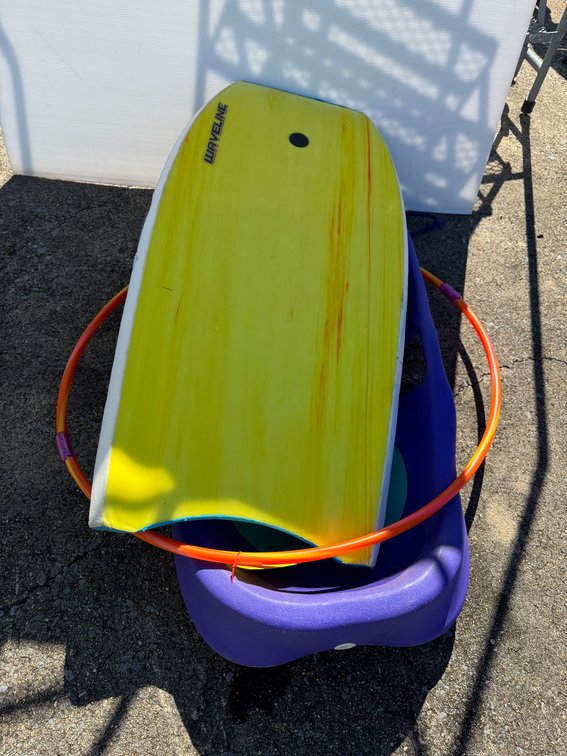 Foam Bodyboard, Molded Plastic Sled, and Hoop