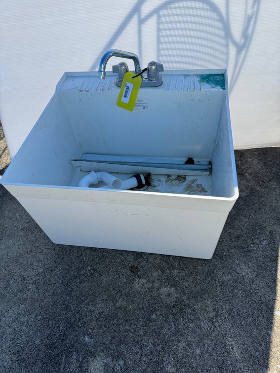White Molded Utility Sink with Dual-Handle Faucet