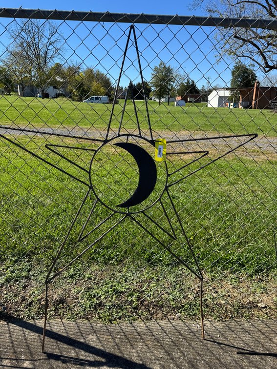 Welded Rebar Star and Crescent Moon Yard Art Stake