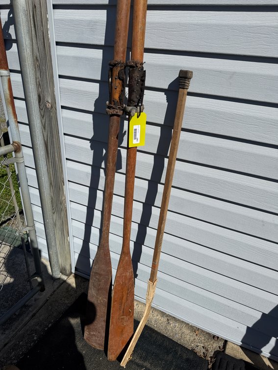 Pair of Wooden Oars and Wooden Hockey Stick