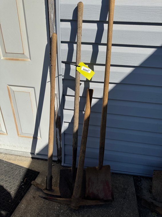 Digging Tools Including Shovels, Mattock, and Pickaxe