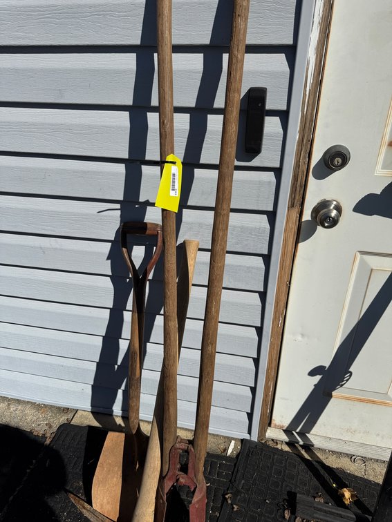 Post Hole Digger, Pickaxe, and D-Handle Shovel