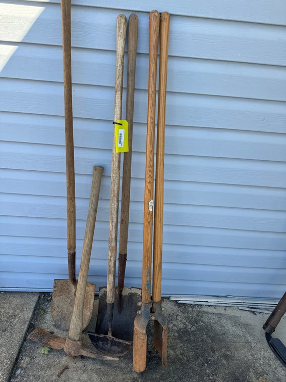 Post Hole Digger, Shovels, Lawn Edger, and Pick Mattock