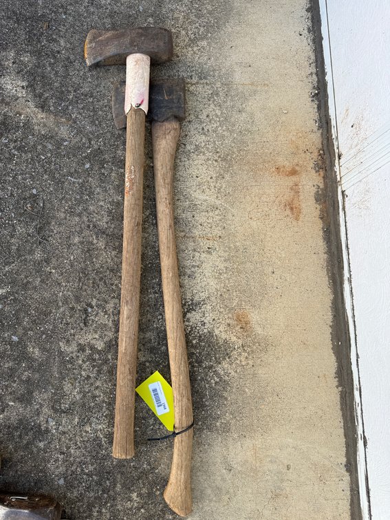 Splitting Maul and Single-Bit Axe with Wooden Handles