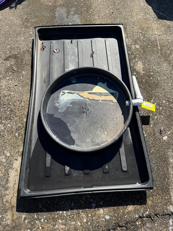 Round Plastic Drain Pan and Rectangular Drain Tray