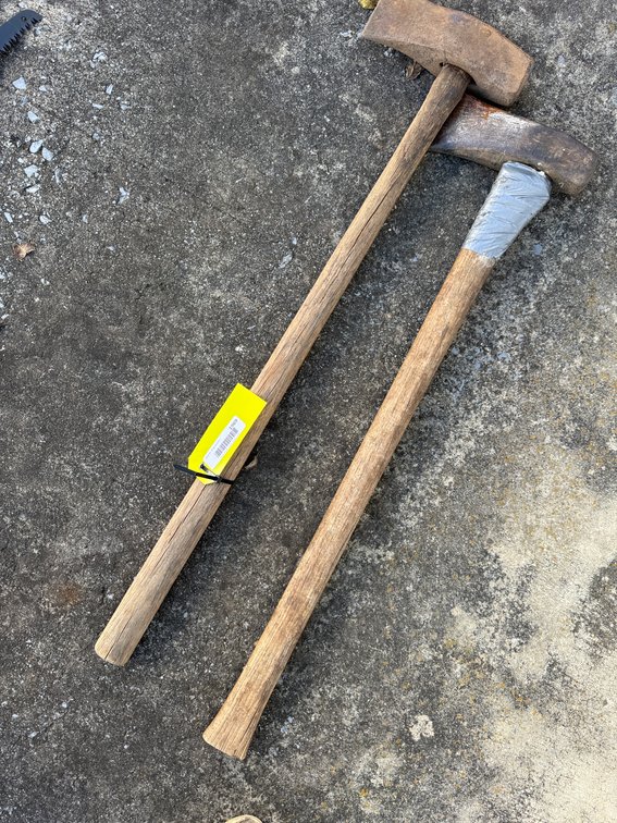 Wood-Handled Splitting Maul and Single-Bit Axe
