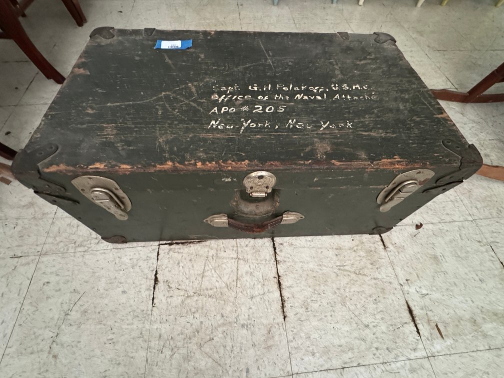 U.S.M.C. Stenciled Wood Military Footlocker Trunk
