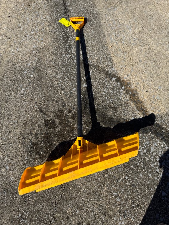 Yellow Molded Plastic Snow Pusher Shovel with D-Grip Handle