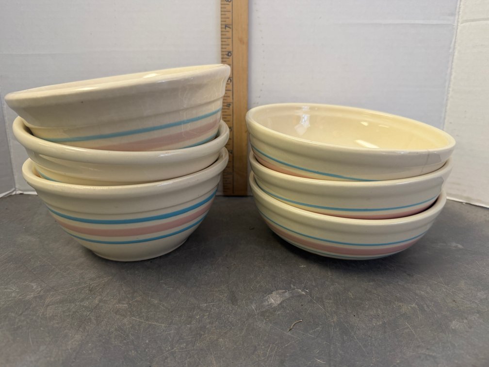Striped Ceramic Mixing and Shallow Bowls