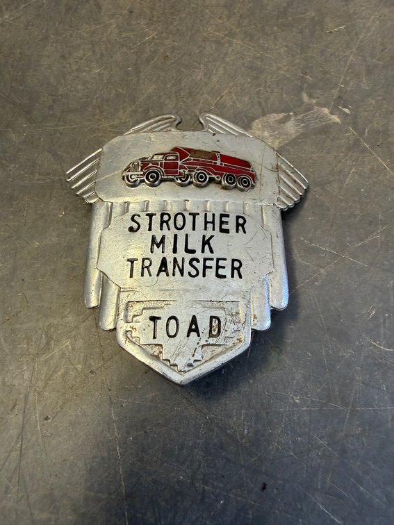 Strother Milk Transfer Toad Metal Driver Badge