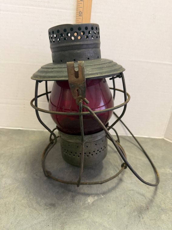 Handlan Metal Lantern with Red Glass Globe