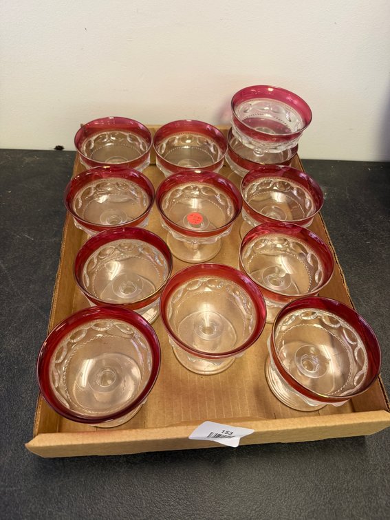 Ruby Flashed Pressed Glass Footed Dessert Dishes