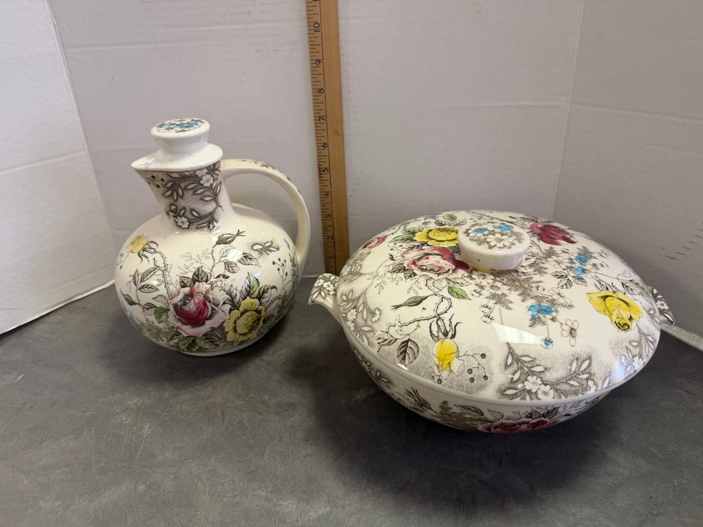 Nasco Rosevine Ceramic Pitcher and Covered Tureen