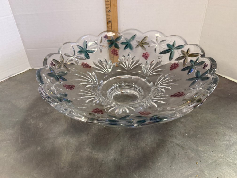 Pressed Glass Pedestal Bowl with Iridescent Accents