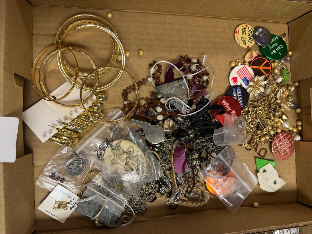 Costume Jewelry, Necklaces, and Novelty Pinback Buttons