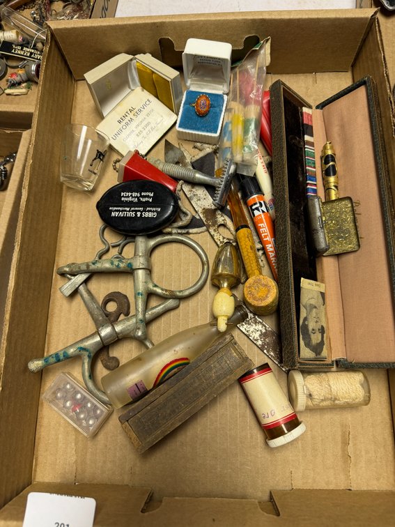 Equestrian Horse Bit, Safety Razor, Corncob Pipe, and More