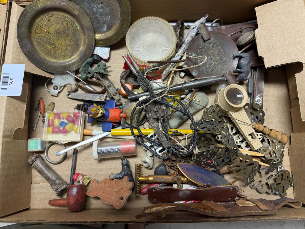 Brass Dishes, Safety Razor, Bolo Ties, Novelties, and More