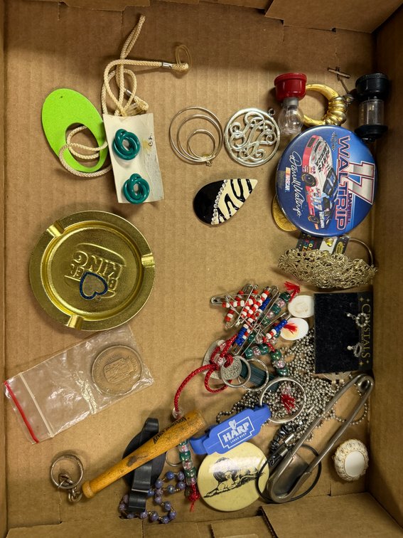 Costume Jewelry, Keychains, Novelty Ashtrays, and Pins