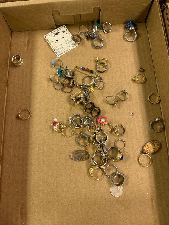 Costume Rings, Beaded Pin Brooch, and Novelty Jewelry