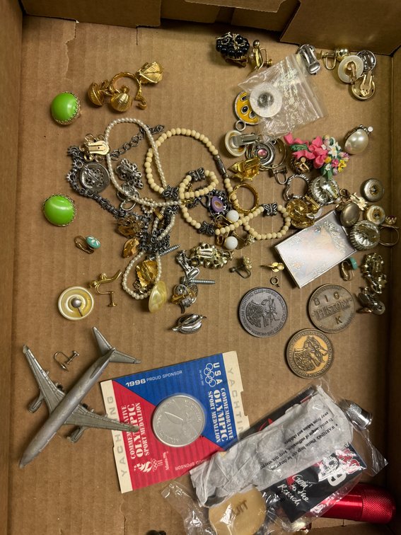 Costume Jewelry, Commemorative Medallions, and Model Airplane