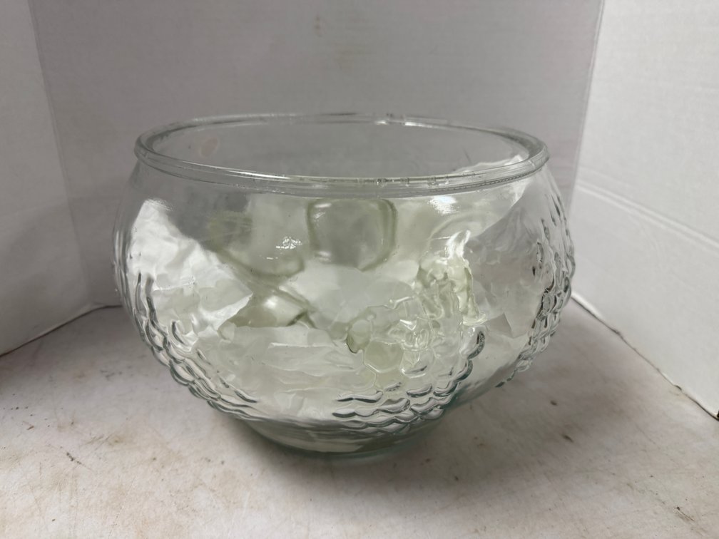 Pressed Glass Punch Bowl and Five Cups with Grape Motif