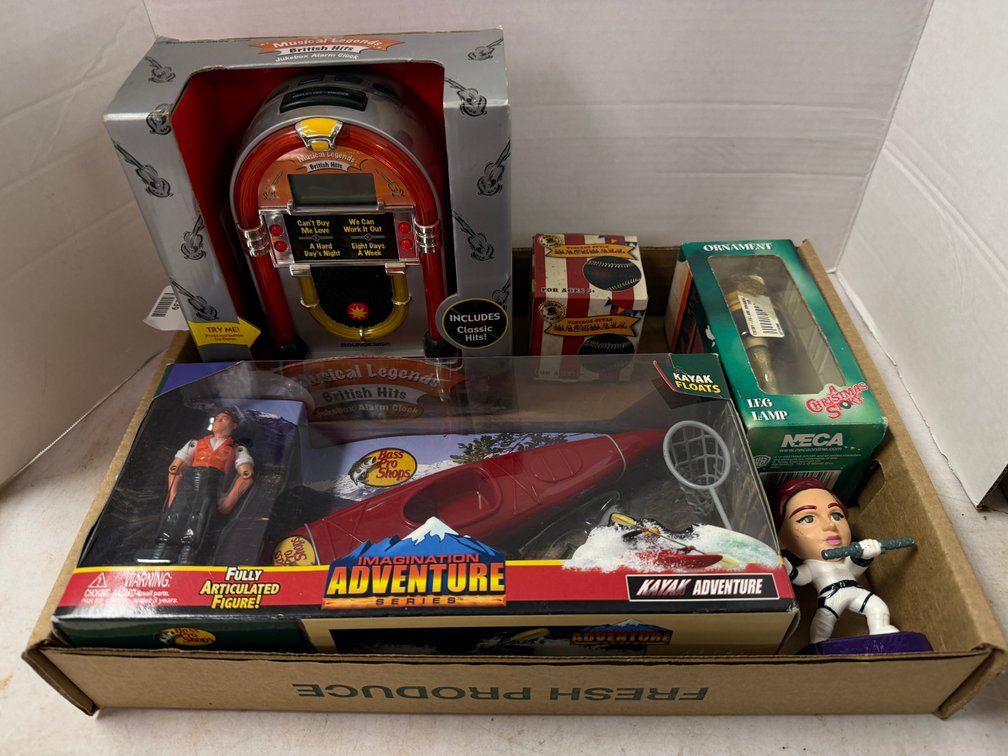 Jukebox Alarm Clock, Kayak Playset, Leg Lamp Ornament, and More