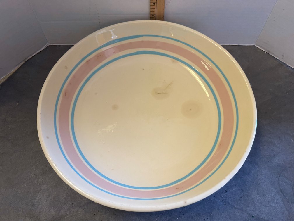 Ceramic Shallow Dish with Pink and Blue Bands
