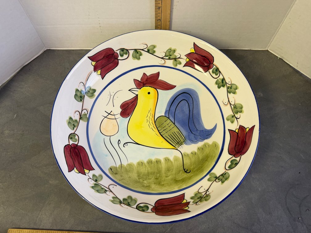 Hand-Painted Ceramic Platter with Rooster Motif