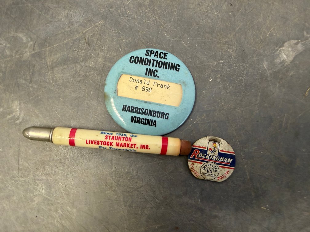 Advertising Bullet Pencil, Employee Badge, and Poultry Tag