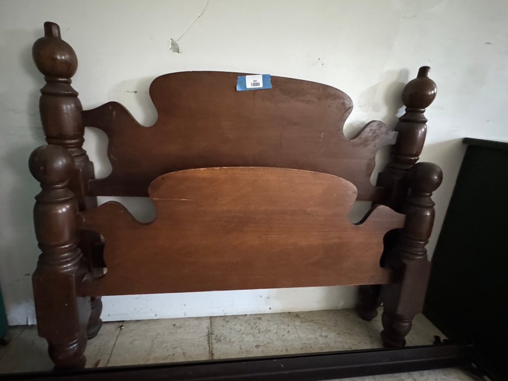 Carved Wood Bed Frame with Turned Posts and Rails