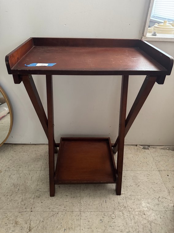 Wood Folding Butler Tray Stand with Lower Shelf