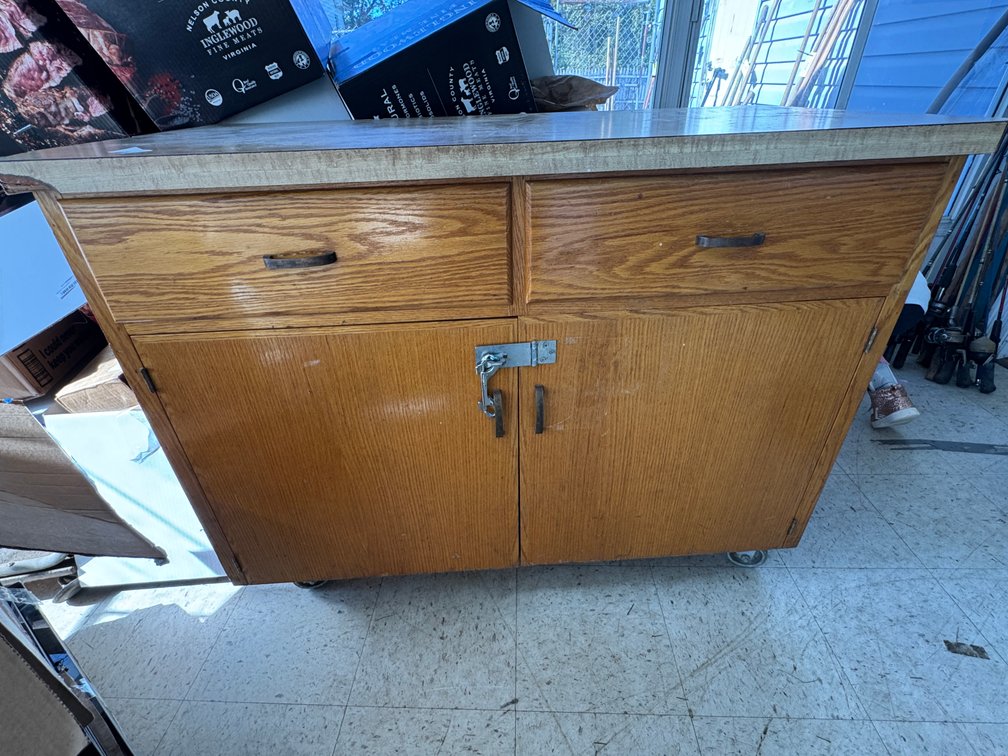 Rolling Wood Cabinet with Butcher Block Laminate Top