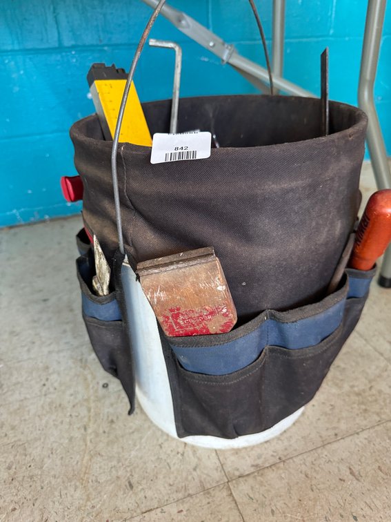 Bucket Tool Organizer with Level, Caulking Gun, and Hand Tools