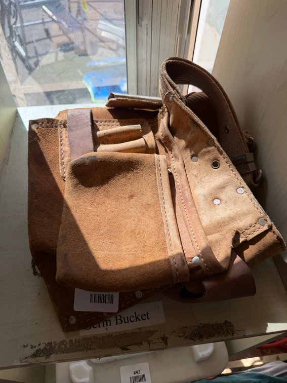 Tan Leather Multi-Pocket Tool Pouch with Belt