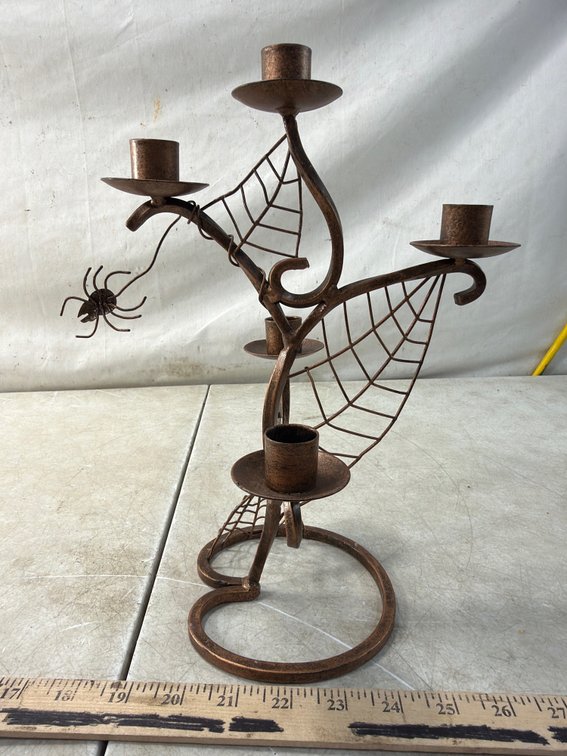 Bronze-Tone Metal Spiderweb 5-Cup Candelabra