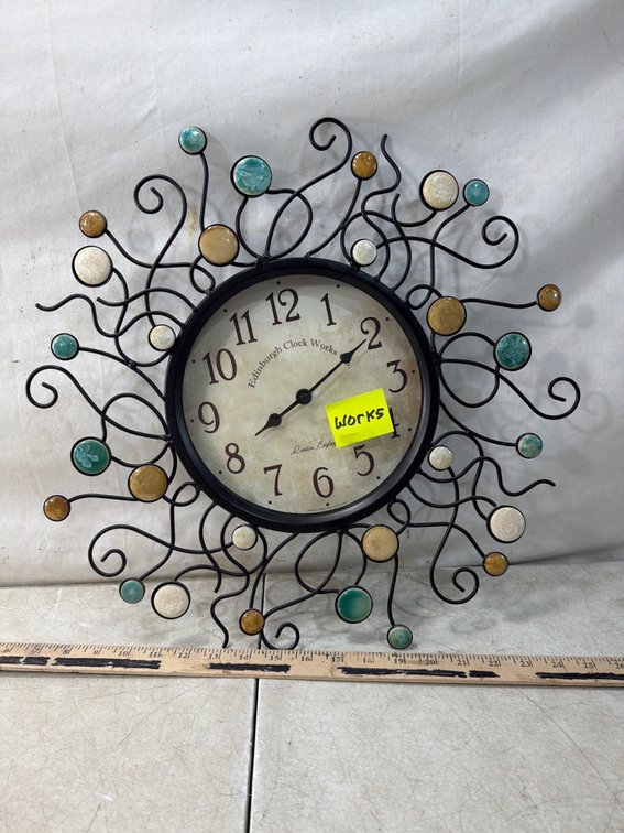 Edinburgh Clock Works Metal Scrollwork Wall Clock