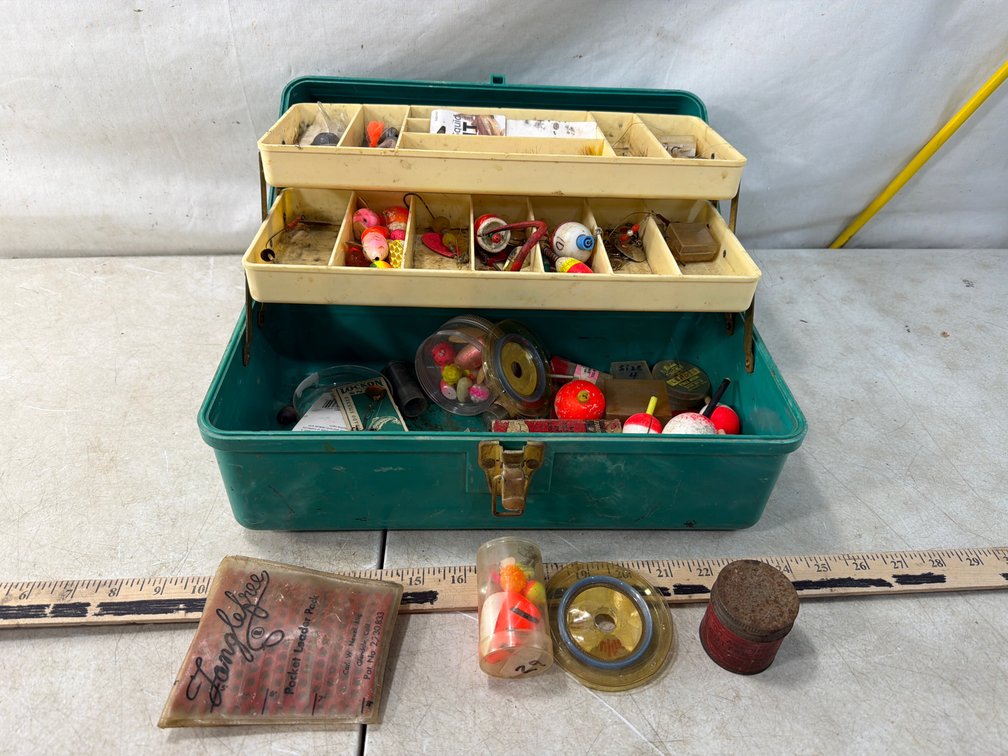 Molded Plastic Tackle Box with Fishing Tackle and Lures