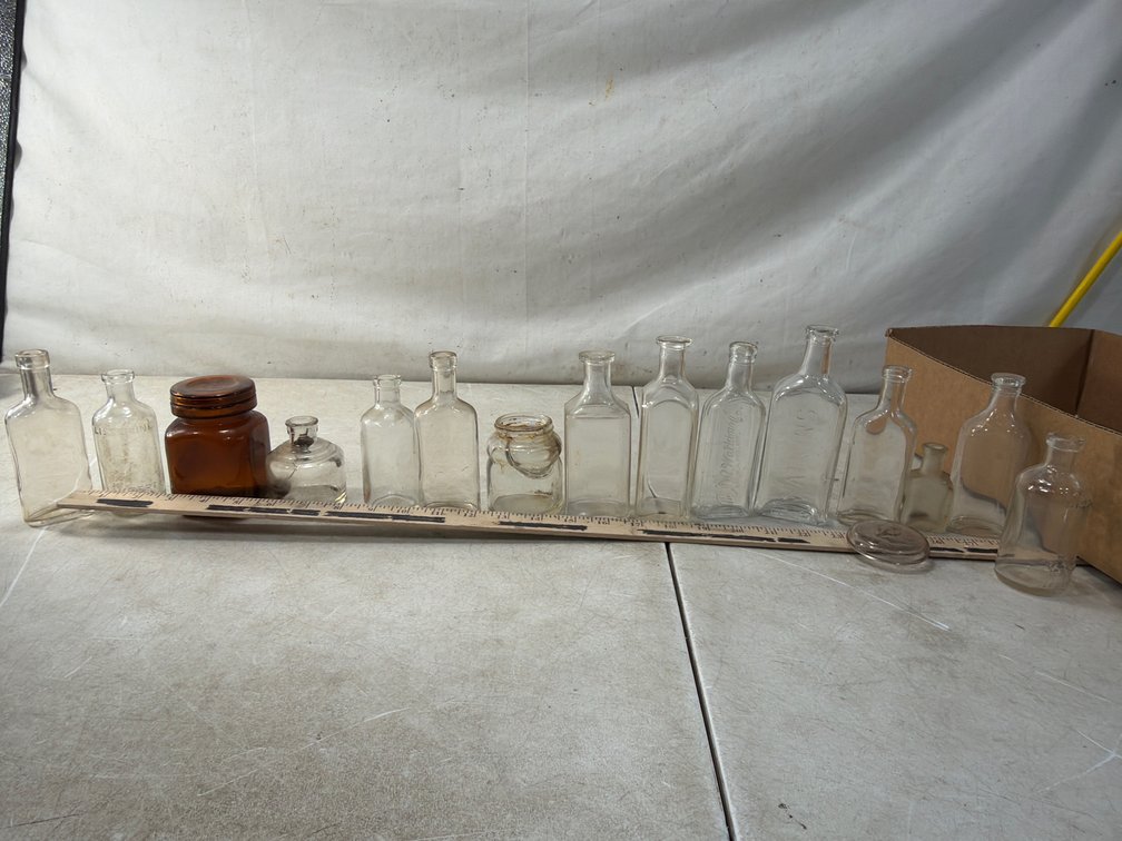 Clear and Amber Glass Bottles, Jars, and Lid