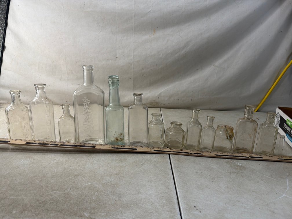 Clear and Aqua Glass Medicine Bottles and Jars