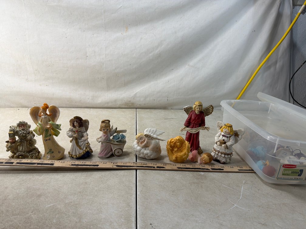 Angel and Holiday Figurines with Storage Tote