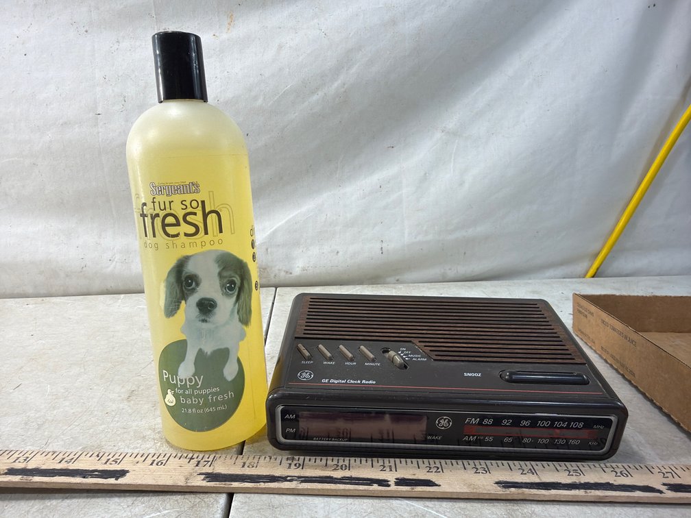AM/FM Digital Clock Radio and Puppy Shampoo