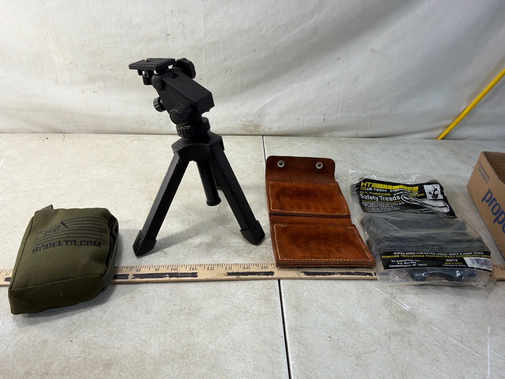 Compact Tripod, Nylon Pouch, Suede Wallet, and Safety Treads