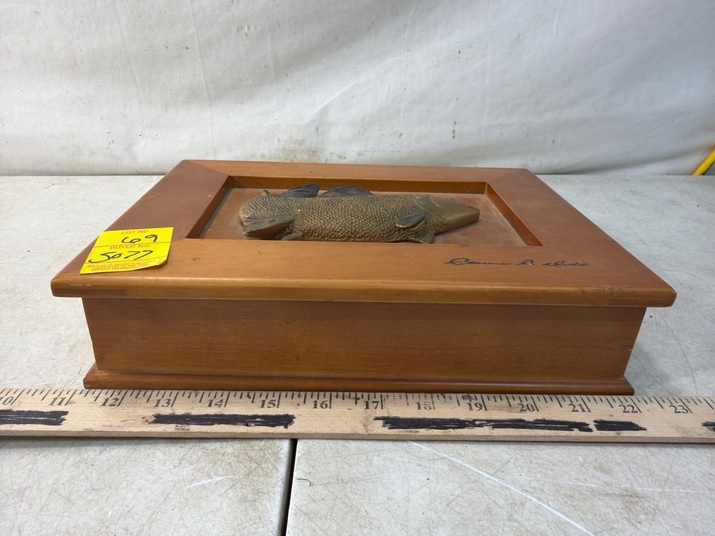 Clarence D. Shull Wooden Box with Fish Relief Sculpture