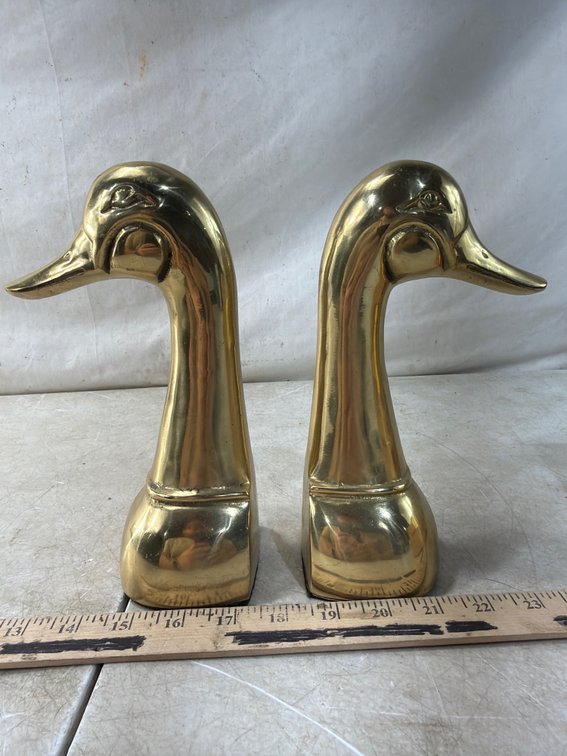Polished Brass Duck Head Bookends